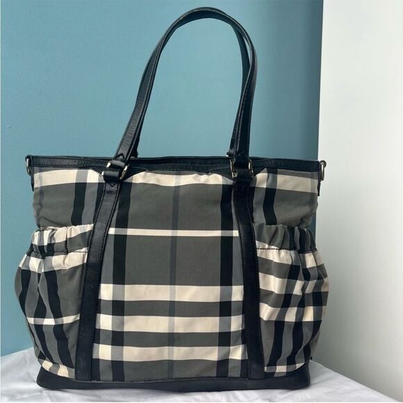 BURBERRY Nova Check Black Plaid XL Nylon Leather Haymarket Canterbury Tote Bag - Picture 1 of 15